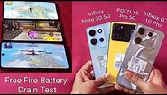 infinix GT 10 Pro Vs POCO X5 Pro Vs Infinix Note 30 5G Free Fire Battery Drain Test ( 100 To 0% )