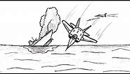 How to draw a Battleship vs Fighter jet | War scene drawing