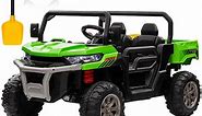 Joyracer 2 Seater 24 Volt Ride on UTV with Remote Control, 2x200W Ride on Dump Truck Car, Electric Battery Powered Ride on Toys with Trailer & Shovel, Horn, MP3, Bluetooth Music, Big Kids, Green
