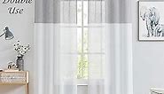 Central Park Gray and White Stripe Sheer Color Block Window Curtain Panel Linen Drape Treatment for Bedroom Living Room Farmhouse 63 inches Long with Rod Pocket,2 Panel Rustic Living Panels, Grey