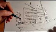 Chinese Ship INK Drawing - Desen cu o corabie chinezeasca in cerneala