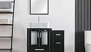 eclife 36" Bathroom Vanity Sink Combo W/Black Small Side Cabinet White Rectangle Ceramic Vessel Sink & 1.5 GPM Water Save Faucet & Solid Brass Pop Up Drain, W/Mirror (B02 T03)