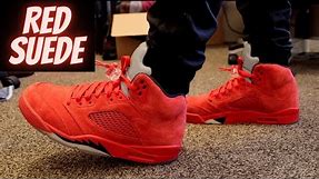 Jordan 5 Red Suede Unboxing + On Feet!