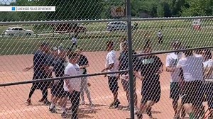 266K views | A youth baseball game turned violent after several parents started brawling. Video captured the fight at an elementary school baseball field in Lakewood, Colorado. Police are looking for the man in a white shirt and teal shorts, who is seen on the video punching several people. https://www.kgun9.com/news/political/national/video-fight-breaks-out-between-parents-during-youth-baseball-game-in-colorado | Scripps National News | Facebook