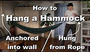 How to hang a hammock indoors (with wall anchor /// with rope )