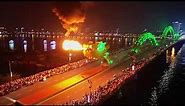 Dragon Bridge Fire Show Danang Vietnam Drone 4k