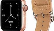 POWER PRIMACY Leather Bands Compatible with Apple Watch Band 38mm 40mm 41mm 42mm 44mm 45mm 49mm, Genuine Leather Strap Compatible for Women Men iWatch SE Ultra Series 9 8 7 6 5 4 (Pink Sand/Rosegold)