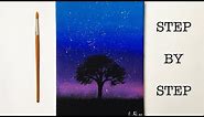 Night Sky | Acrylic Painting Tutorial for Beginners Step by Step ( ENG SUB )