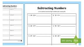 Subtracting Two 2-Digit Numbers Not Crossing 10 Worksheet