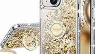 Silverback for iPhone 15 Plus Case, Moving Liquid Holographic Sparkle Glitter Case with Kickstand, Girls Women Bling Diamond Ring Protective Case for iPhone 15 Plus 6.7''- Clear Gold