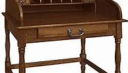 Mini Roll Top Desk Solid Oak Wood 32x 24x 44 Small Writing or Laptop Desk Burnished Walnut Finish Small Desk For Home Office, Kitchen, Bedroom, Living Room, Den Great Bill Paying Desk