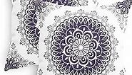 CaliTime Throw Pillow Covers Pack of 2 Cozy Fleece Dahlia Floral Medallion Compass Mandala Style Cushion Cases for Couch Bed Sofa Farmhouse Decoration 18 X 18 Inches Purple Grey