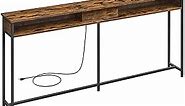 VASAGLE 70 Inch Outlet and Shelves, Sofa Hidden Charging Station, Behind Couch Skinny Console Table, Rustic Brown + Black