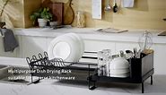 Kitsure Large Dish Drying Rack - Extendable Dish Rack, Multifunctional Dish Rack for Kitchen Counter, Anti-Rust Drying Dish Rack with Cutlery & Cup Holders 27" L x 12.9" W, Black