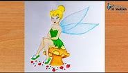 How to draw Tinkerbell Fairy full body - Disney Princess sketch|step by step|| Colour Pencil draw!
