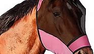 Horse Fly Mask UV Protection Horse Fly Mask with Ears Net/Forelock Hole/Reflective Trim Stretchy Fly Mask for Horse Breathable Fine Mesh/Eye Dart/Hook and Loop (Dark Pink, L)