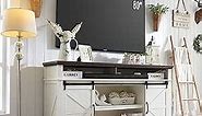 Farmhouse TV Stand for 80 Inch TVs, 39" Tall Entertainment Center w/Double Sliding Barn Door, Large Media Console Cabinet w/Soundbar & Adjustable Shelves for Living Room, 70inch, White