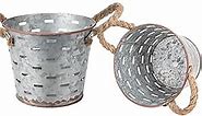 vensovo Galvanized Metal Olive Bucket with Handles - 2Pcs Vintage Style Large Metal Planter with Drainage Hole and Plug Farmhouse Home Garden Decor, 8 Inch
