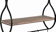 Kate and Laurel Spurling Wood and Metal Floating Wall Shelf with Hooks, Rustic/Black