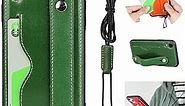 Jaorty iPhone XR Genuine Leather Wallet Case,Lanyard Necklace Neck Strap with Kickstand Credit Card Holder Wrist Strap Band Phone Protective Back Cover Case for Apple iPhone XR 6.1 Inch,Green