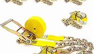 US Cargo Control Chain Ratchet Straps (4-Pack), 2 Inch x 30 Foot Yellow Ratchet Straps with Chain End and Grab Hook, 10,000 LBS Break Strength, Heavy Equipment Tie-Downs, Commercial Ratchet Straps