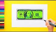 How to draw money - 100 dollar bill