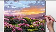Acrylic Painting Sunset Flower Field