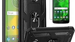 Moto G6 Phone Case, [NOT FIT E6 /G6 Play/Forge/Plus ] with [Tempered Glass Protector Included] STARSHOP Metal Ring Kickstand Shockproof Drop Protection Phone Cover - Black