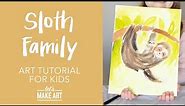 Sloth Family 🦥 Easy Kids Watercolor Art Lesson by Nicole Miyuki of Let's Make Art