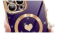 Fiyart Magnetic Matallic Glossy Square Case for iPhone 12 Pro Max Compatible with MagSafe, Slim Full-Body Cute Love Heart Luxury Bling Pattern Designs for Women Girls,Purple