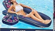 Aqua Ultimate 2-in-1 Pool Float Lounge – Extra Large – Inflatable Pool Floats for Adults with Adjustable Backrest & Cupholder Caddy – Multiple Colors/Styles