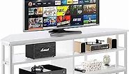 Corner TV Stand for TV up to 65 INCH, Long Corner Entertainment Center TV Cabinet with Storage Shelves Gaming Media TV Console Television Stands for Living Room Bedroom, Easy to Assemble, White