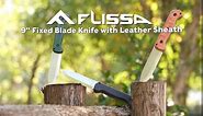 FLISSA 9" Fixed Blade Knife, D2 Steel Hunting Knife for Camping, Outdoor, Bushcraft and Survival, Wood Handle, Leather Sheath Included, Gifts for Husband, Father, Friend