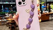Compatible with iPhone 7 Plus/8 Plus Heart Case for Women Girls Cute Silicone Case with Love Heart Chain Bracelet Strap Pretty Protective Cover for iPhone 7 Plus/8 Plus - Pink