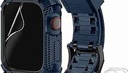 Wristitani Compatible with Apple Watch Band 44mm with Rugged Case for iWatch Series 8/7/6/SE/5/4, Men Sport Military Band with Screen Protector, 44mm Blue