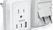 [1-Pack] European Travel Plug Adapter, VINTAR Foldable International Power Plug with 2 AC Outlets 3 USB Ports(2 USB C), Type C Travel Essentials Charger for US to Most of Europe EU Italy Spain France