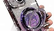 Glitter Kickstand Case for iPhone 15 Plus, Luxury Bling Sparkly Diamond Rhinestone with Camera Protector Liquid Flowing Ring Stand TPU Bumper Women Girls Case for iPhone 15 Plus 6.7" (Purple)