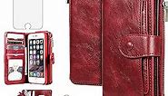 Asuwish Phone Case for iPhone 6/6s/7/8/SE 2020 2022 Zipper Wallet Detachable Cover with Screen Protector and Flip Card Holder Cell i Six Seven 6a i6 i7 i8 7s 8s SE2020 SE2 2 SE2022 SE3 3 Women Men Red
