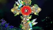Solar Cross Garden Lights Outdoor - Solar Cross for Cemetery Grave Decorations Memorial Garden Decor Hummingbird Stake Lights Waterproof 21 Warm White LED for Remembrance Gifts & Sympathy Gifts