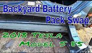 DIY Tesla Battery pack swap in backyard. 2013 Tesla Model S gets battery pack. With basic hand tools