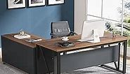 Tribesigns 55 inches Executive Desk and 43" lateral File Cabinet, L-Shaped Computer Desk Home Office Furniture with Drawers and Storage Shelves, Office Table with Cabinet (Walnut, 55)