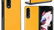AKABEILA Case for Samsung Galaxy Z Fold 3 5G, Premium PU Leather Case Soft Slim Non-Slip Plain Texture Phone Case Folding Cover for Galaxy Z Fold3 5G 7.6" Yellow