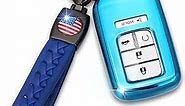for Honda Key Fob Cover,with Leather Keychain,for 2017 2018 2019 2020 2022 Civic Accord Pilot CR-V Ridgeline Odyssey Passport,TPU, Key Shell Accessories Blue
