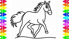 How to Draw a Pretty Horse for Kids| Horse Coloring Page for Children| Coloring with Markers