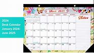 SKEFOLI Desk Calendar 2024-2025, 18 Months January 2024 to June 2025, 17" X 12" Large Desk Calendar 2024, Desktop/Wall Calendar with Plastic Cover/12 Floral Patterns Designs for Planning and