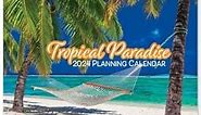2024 Tropical Paradise Big Grid Wall Calendar, 12-Inch x 9-Inch Size Closed, 18-Inch Size Open, Large Bookstore-Quality, Spiral-Bound Hanging Monthly Wall Calendars for Kitchen & Office, by Current
