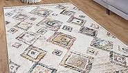 Modern Area Rug Ethno Style with Colorful Diamond Patterns in Cream, Size:2'8" x 4'11"