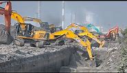 27 Excavator digging Power Plant Water Trench Flooded Mud Filled Working together | Excavators