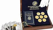 The Franklin Mint Founding Fathers Coin Collection - 7-Piece 24-Karat Gold-Plated Collectible Coins with Wood and Metal Storage Box - United States of America Leaders - Complete Set