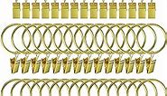 44 Pack Curtain Rings with Clips 1.26 inch Gold for Drapes Drapery Rings, for Shower Tension Rod Rings Hooks Curtain Hangers Clips, Metal Stainless Steel Fits Diameter 1.1 in Rod, Gold